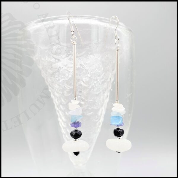 925 sterling silver earrings with seaglass, sapphiires, apatite, aquamarine and moonstones