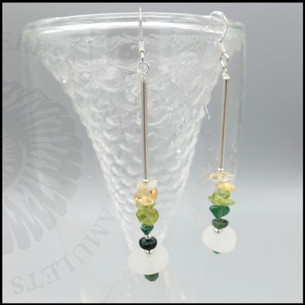 925 sterling silver drop earrings with seaglass, emerald, aventurine, peridot and citrine