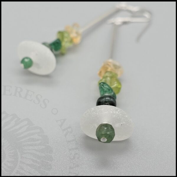 925 sterling silver drop earrings with seaglass, emerald, aventurine, peridot and citrine