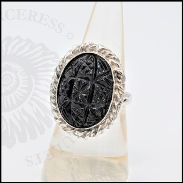image of hand-carved whitby jet ring