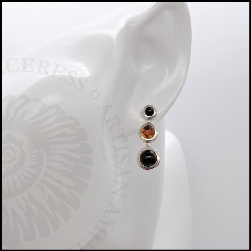 image of whitby jet and amber stud earrings