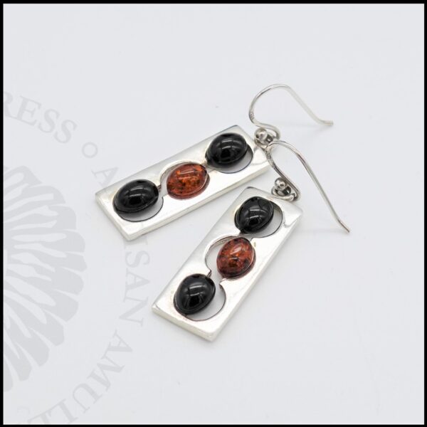 image of whitby jet and amber drop earrings