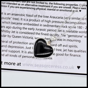 image of sterling silver and genuine whitby jet heart shaped pendant