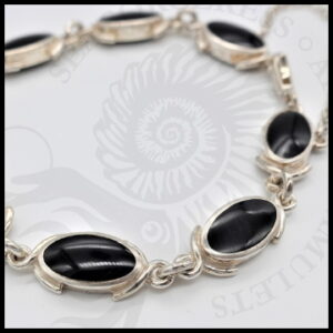 image of sterling silver and genuine whitby jet bracelet