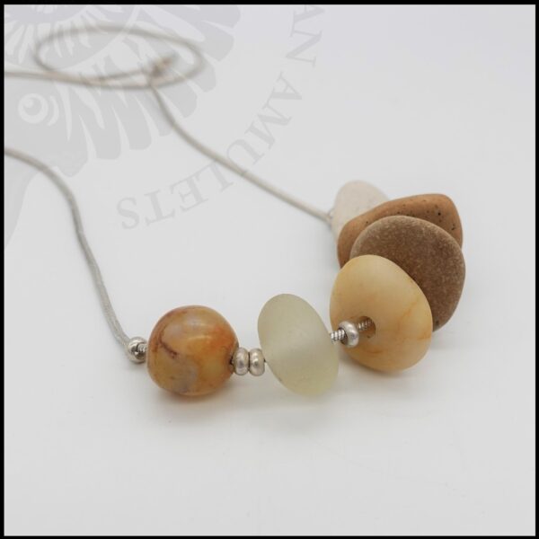 925 sterling silver snake chain with beach pebbles, seaglass and carnelian