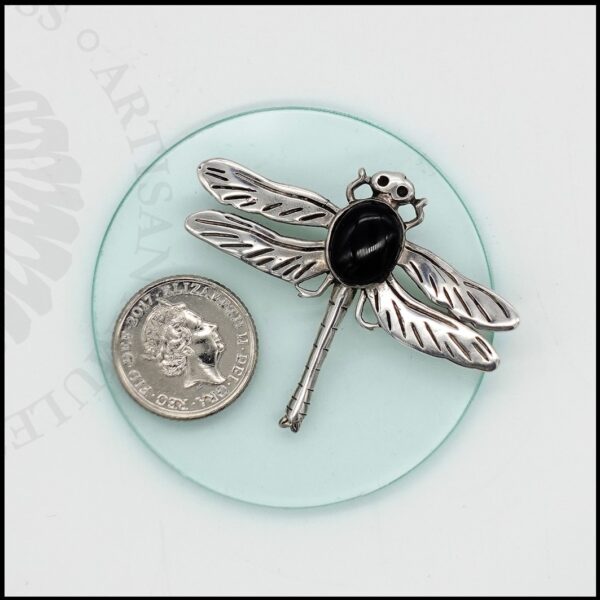 image of 925 sterling silver and whitby jet dragonfly brooch