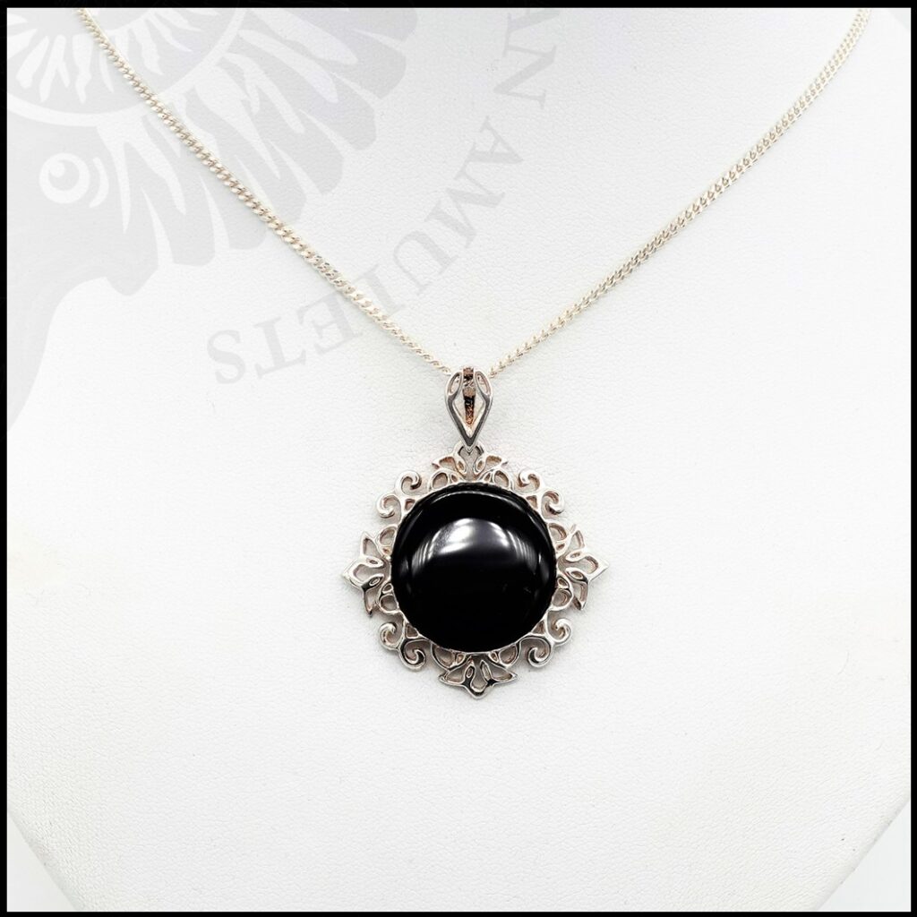 image of 925 sterling silver and whitby jet sunburst necklace