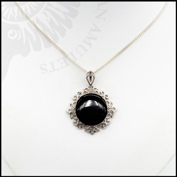 image of 925 sterling silver and whitby jet sunburst necklace