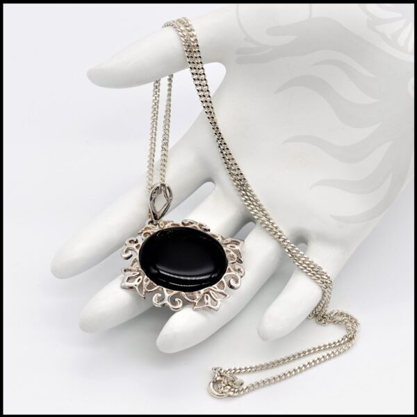 image of 925 sterling silver and whitby jet sunburst necklace