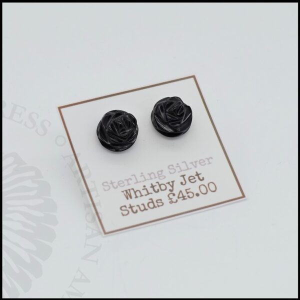 image of hand carved whitby jet rose shaped studs