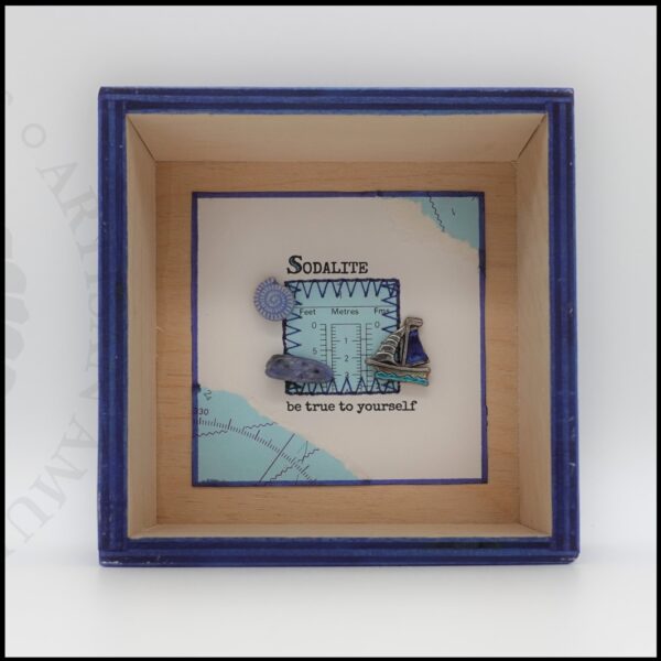 image of wooden box frame with sodalite