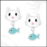 925 sterling silver fishing kitten studs
