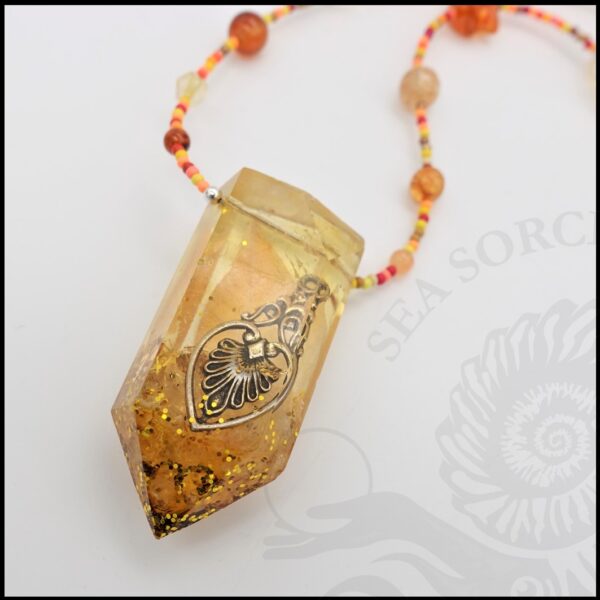 handmade citrine, amber and carnelian orgone crystal necklace
